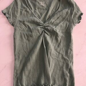 American Eagle Outfitters Sage Green Ruched Tee